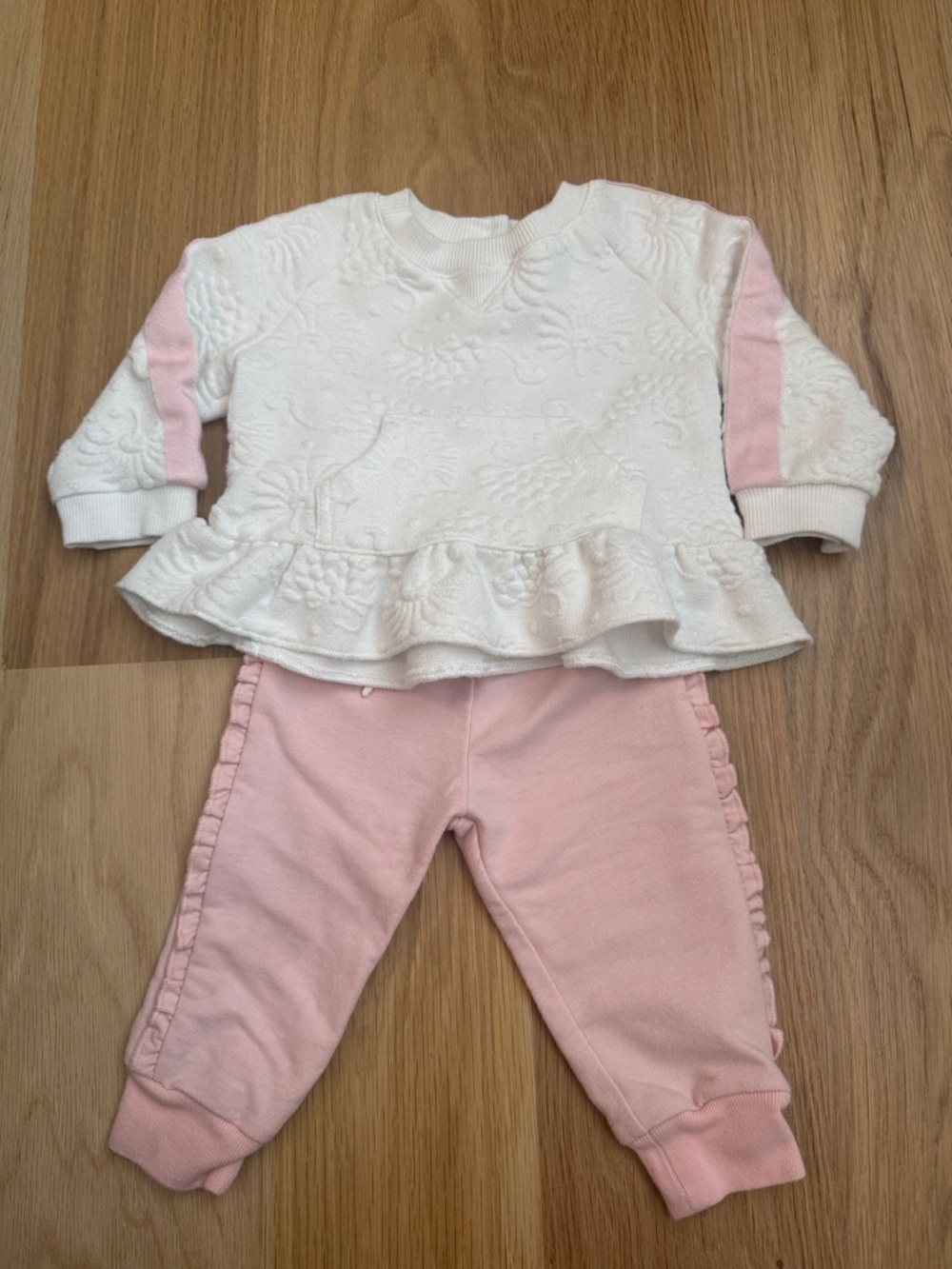 Janie and Jack White and Pink Sweatshirt Set Size 6-12 Months